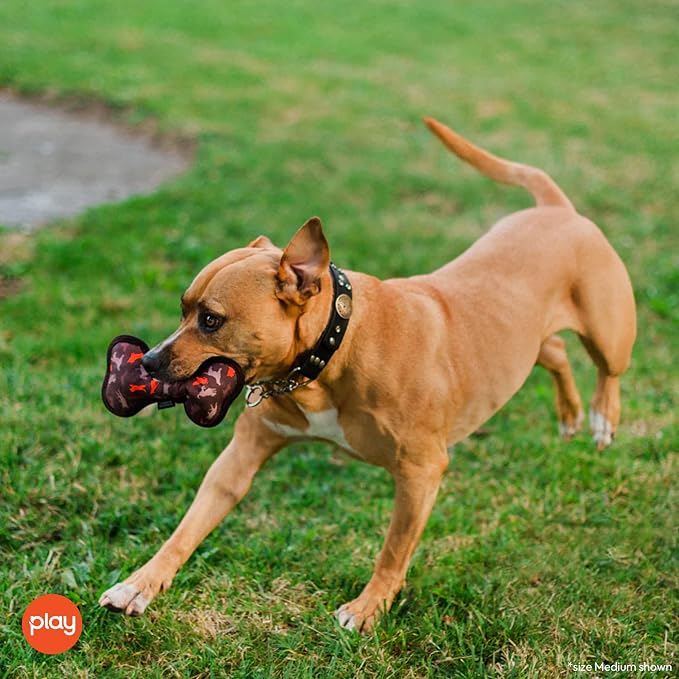 P.L.A.Y. Stuffed Dog Toys, ECO Bones - Extra Durable Squeaker Chew Toy, Great for Teething Puppies & Small, Medium, Large Dog Breeds - Machine Washable, Recycled Materials (Scout & About, Medium)