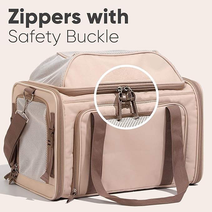 FUKUMARU Expandable Pet Carrier for Cat, 18x11x11 Large Cat Carrier Soft, Collapsible Airline Approved Dog Carrier, Ventilate Cat Travel Carrier with Durable Mesh, Escape-Proof Small Dog Carrier, Pink
