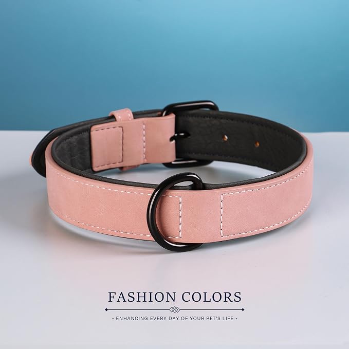 Didog Soft Padded PU Leather Dog Collar, Breathable and Adjustable Pink Dog Collars for Medium Dogs, Comfortable for Daily Walk, Pink, L Fit Neck 14-18"(22-44 lbs)