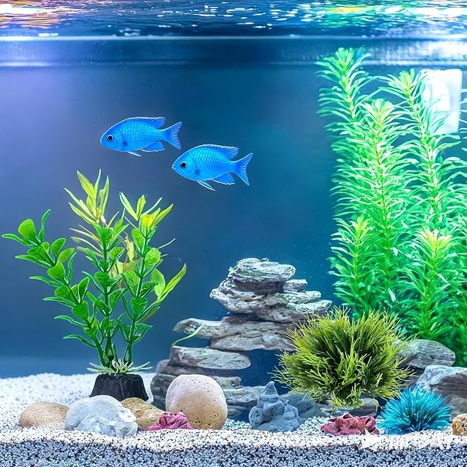4 Pcs Silk Plants for Fish Tank, Realistic Aquarium Plants Live Decor with Weighted Base, Green Aquascaping Accessories for Betta Tanks, Reptile Terrariums, and Freshwater Setup