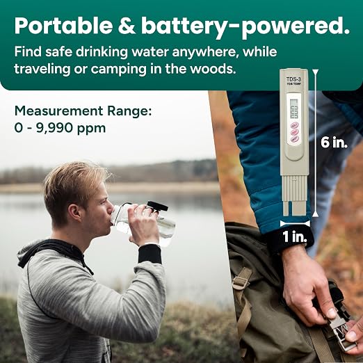 Water Quality Tester, Portable Digital TDS Meter (0-9990 ppm) for Drinking Water, Aquariums, Pools, Spas, Hydroponics & Filtered Water with LCD Display & Thermometer