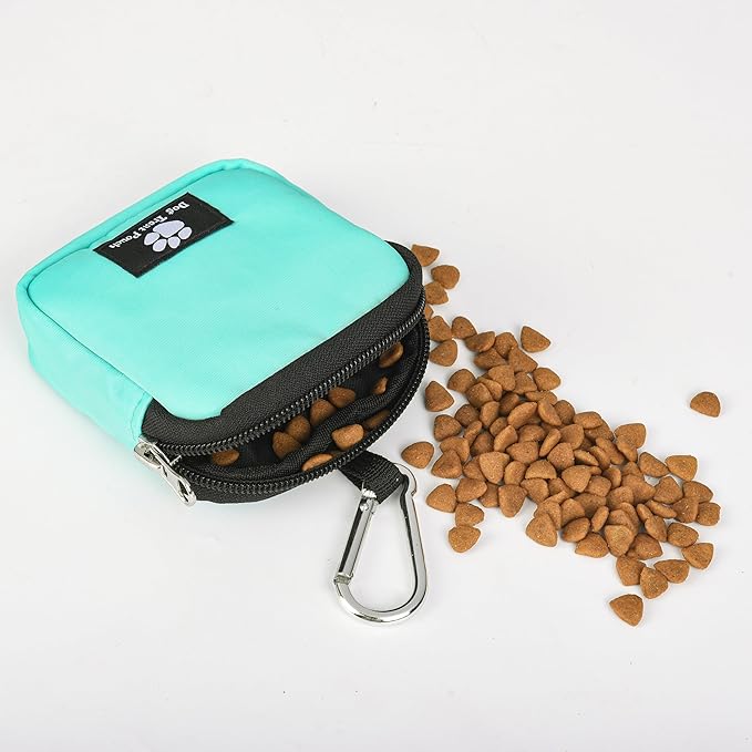2 Pack Small Dog Treat Carrier Pouch for Leash Dog Training Reward Pouch Snack Bait Bag Puppy Walking Treat Poop Bag Holder, Black & Blue