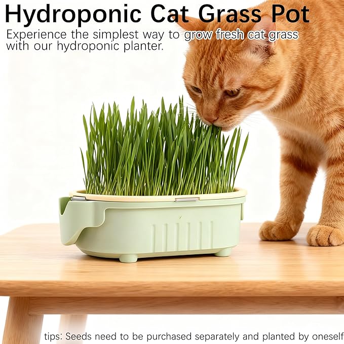 Hydroponic Cat Grass Growing Kit with Germination Tray, Easy-Grow Cat Grass Planter for Indoor Gardening, Soilless Planting Pot for Hairball Control