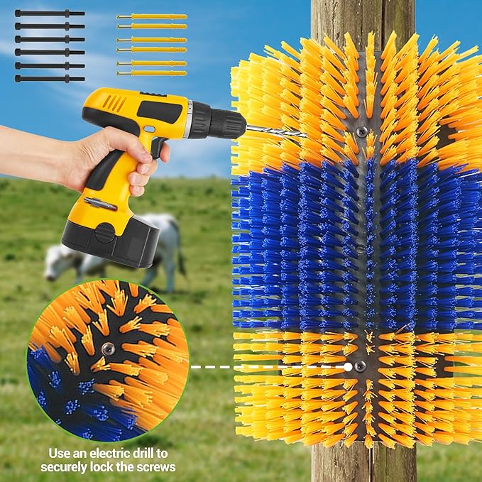 2PCS Livestock Scratching Brush,Extra Large Size Livestock Scratching Brush, Massage Grooming Kit for Cattle, Sheep, Pig, Animal Back Scratching & Itch Relief, Blue-Yellow