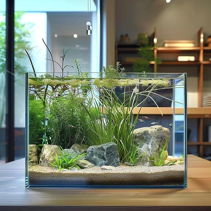Vimvins 3 Gallon Glass Fish Tank, Easy to Maintain Small Aquarium for Betta/Goldfish/Snails/Shrimp and Aquatic Planting.