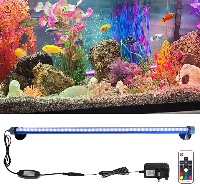 Submersible Fish Tank Light: Underwater Aquarium Light with Remote and Suction for Home Fish Keeper -Full Spectrum Aquarium Tank Light with Colors Change for 19.6In Saltwater Freshwater Tank