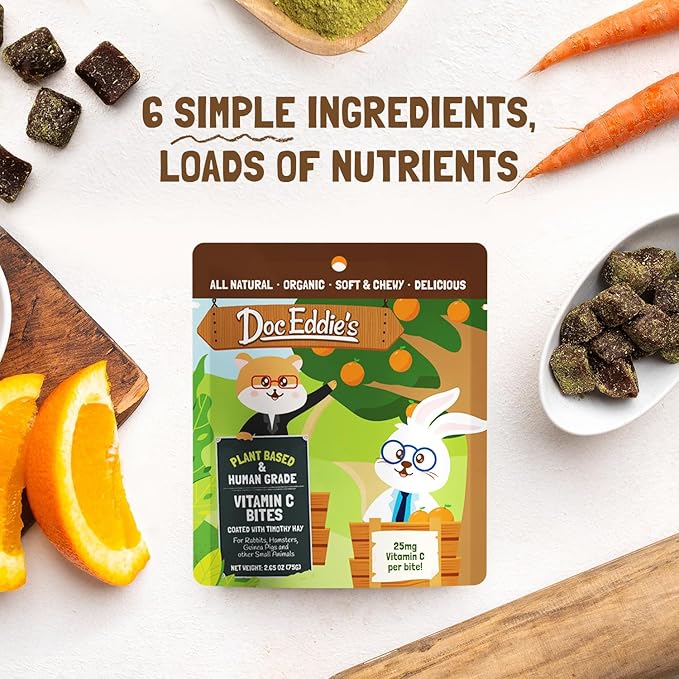 DOC EDDIE'S Vitamin C Bites Soft & Chewy Treats for Hamster, Rabbit, Chinchilla, Bunny, Gerbil, Mouse, Rat, Hedgehog, Squirrel, & Guinea Pig Friendly - Made w/Real Fruit & Organic, New & Tastier