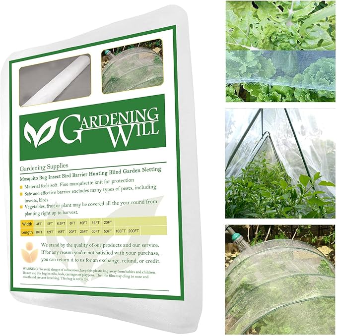 10Ft x 50Ft Mosquito Bug Insect Bird Fine Mesh Net Barrier Hunting Blind Garden Screen Netting for Protect Your Plant Fruits Flower