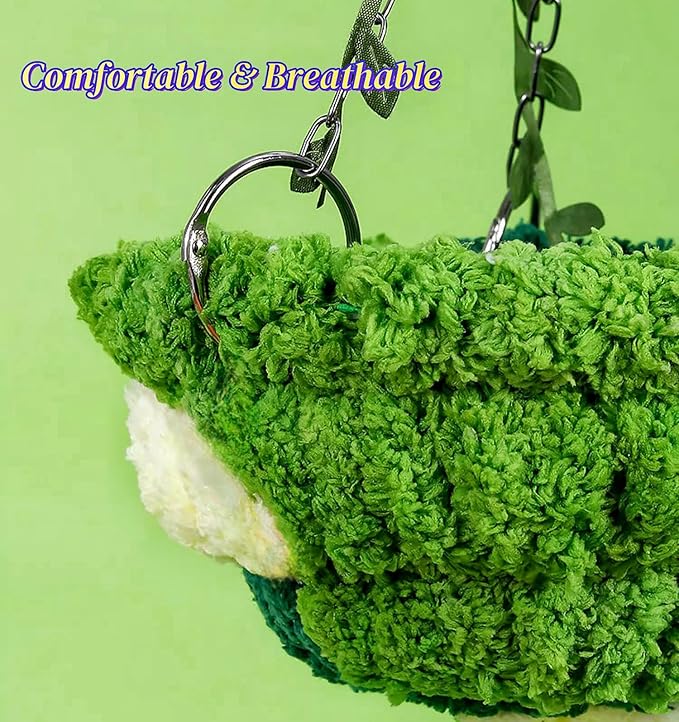 Hanging Bird Hammock for Cage Warm Plush Hanging Bird Bed Bird Snuggle Hut Parrot Hanging Sleeping Bird House for Parakeet, Conure, Budgie, Cockatiel, Lovebird, Finch, Hamster-Green