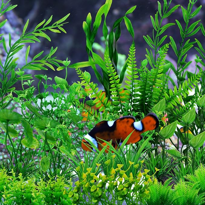 QUOZUO Fish Tank Accessories Aquarium Decorations Green Plants, 25pcs Green Fish Tank Decorations Plant, Aquarium Decor Plastic Plants