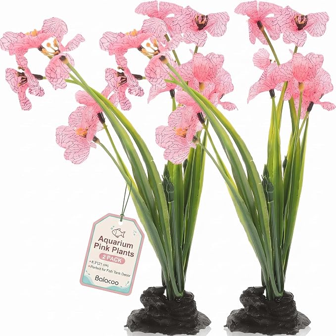 Balacoo 2 Pcs Pink Fish Tank Decor: Plastic Realistic Aquarium Plants | Silk Aquarium Plants for Betta Fish Tank Landscaping Decorations (Pink, 8.3 Inch)
