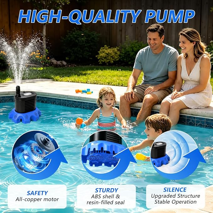 Pool Cover Pump Above Ground, 850 GPH Submersible Sump Pump for Pool Drain | 16FT Drain Hose, 25FT Power Cord, 3 Adapters, Safety and Sturdy, Powerful Water Removal for Pool Cover and Above Ground Pool