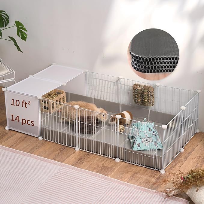Guinea Pig Cages with Corrugated Liner 10ft CNC Small Animal Playpen Indoor Bunny Rabbit Cage Large Critter Habitat Hedgehog Pet Hutch 55x28x14inch