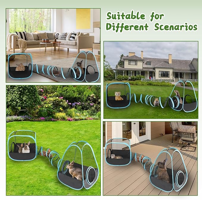 YUEPET Large Bunny Tunnel Hideout Breathable Rabbit Playpen with Tunnel Cube Tent,Portable Small Animal Tubes & Tunnels for Indoor Outside Dwarf Rabbits Guinea Pigs Hamsters Ferrets