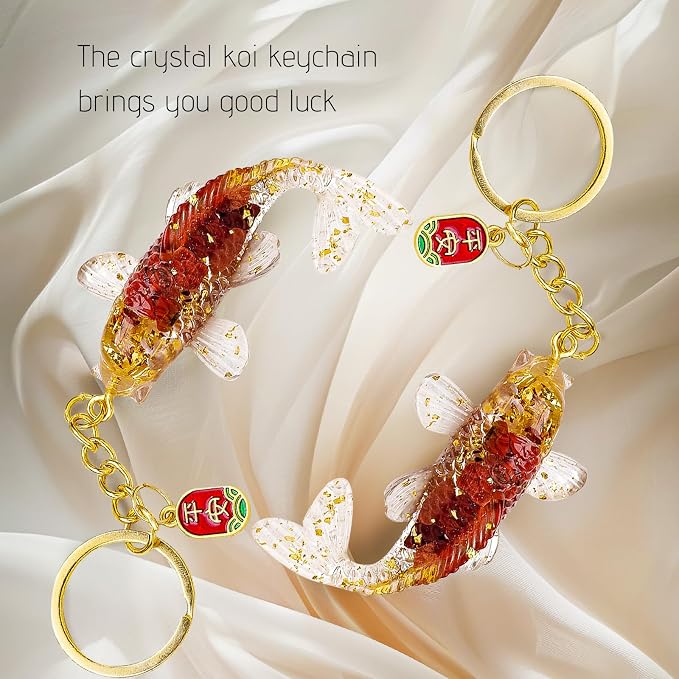 5 PCS Key Chain Natural Crystal Crushed Stone Resin Koi Fish Keychains Resin Handicrafts Car Bag Hangers Buckles Pendants Animal Gifts (5pcs-Fish, 1.37 ")