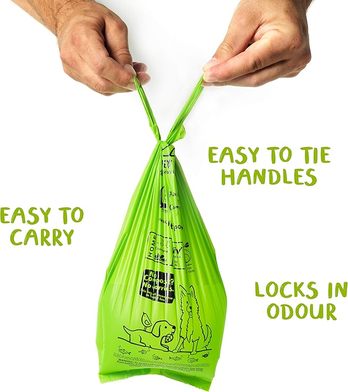 PLANET POOP Home Compostable Dog Poop Bags Extra-Long with Handles 60 Un-Scented Pet Waste Bags Plastic Free, Thick Leakproof Plant-Based Doggy Bag, Cats & Dogs Pet Supplies
