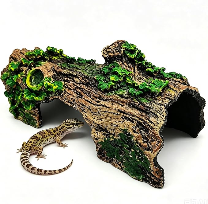 Aquarium Décor Artificial Driftwood House Fish Tank Ornamnt Cave | Bettas House ,Resin Hollow Tree Trunk Décor，Reptile Terrarium Decor，Fish Shrimp Goldfish Reptile Hide Cave for Play & Res