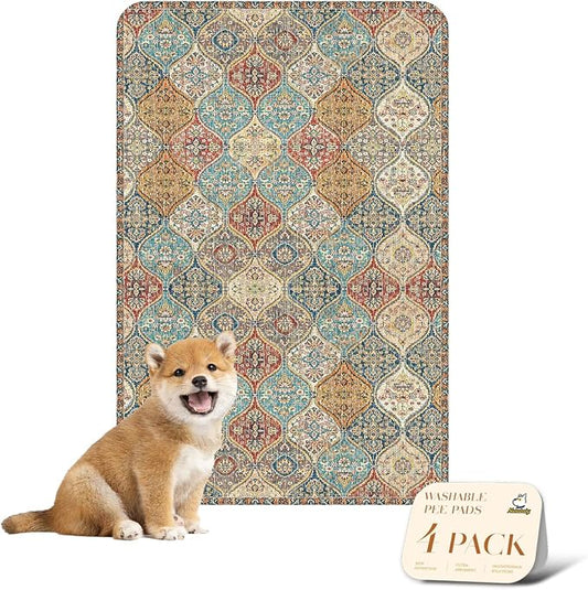 nunubaby 4PACK Washable Pee Pads for Dogs, Stylish, Non-Slip and Leak-Proof Pee Pads. Reusable Potty Pads for Dogs for Crates and Floors.(Cream/Multi,24" x36" )