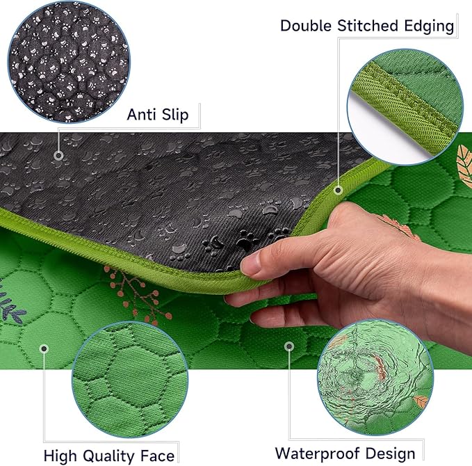 Sunheir Washable Pee Pads for Small Pet 5-Pack, Reusable Pet Training Pads Absorbent & Leak-Free, Waterproof Pee Pads for Dog Cat Rabbit Guinea Pig Hamster, Whelping Pad (Leaves - Green, 12x12)