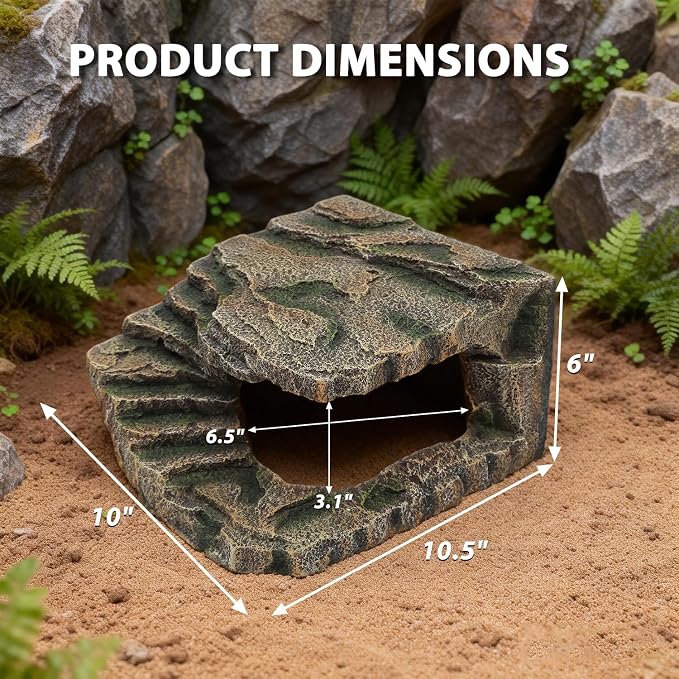 Extra Large Reptile Hide and Basking Platform, Resin Rock Cave for Bearded Dragons, Geckos, Snakes, Turtles and Lizards