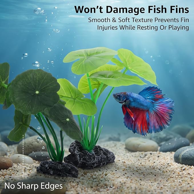 2Pack Silk Aquarium Decor Artificial Aquarium Decor Plants for Fish Tank | 6inch Artificial Aquarium Plants with Driftwood Base for Betta Fish Tank Accessories, Betta Fish Tank Decor