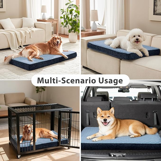 JOEJOY Orthopedic Dog Bed for Extra Large Dogs, Washable Dog Crate Bed Large Sized with Removable Cover, Egg Memory Foam Big Pet Beds, Light Blue, 47"x29"