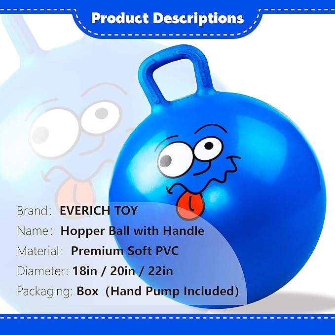 Hopper Ball, Bouncing Ball with Handle, 22 Inches Jumping Hoppity Hop Toys, Sit and Bounce on Toys for Boys and Girls Gifts