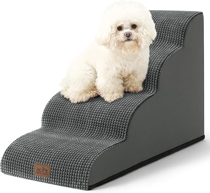 COZY KISS Dog Stairs for Small Dogs 19.7" H, Curved Dog Step for Puppy, Older or Cat, Medium Pet Ramp for Sofa, Couch or Bed, Ladder with High Density Foam, 4 Step, 15.7x28.3x19.7 inch, Charcoal Grey