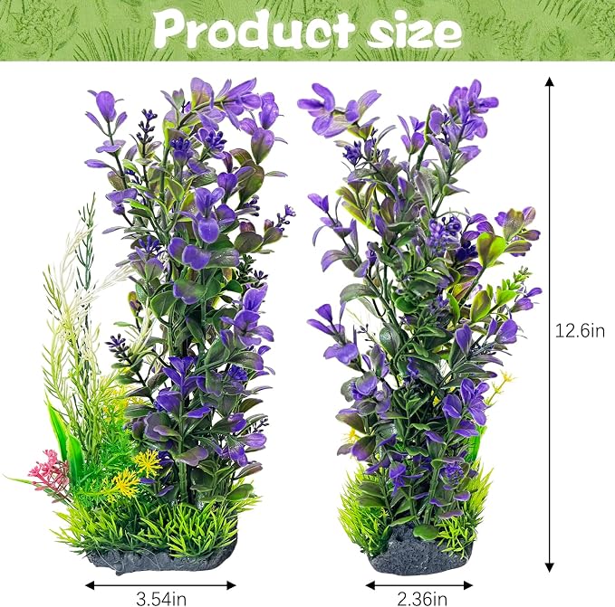kathson 2Pcs Plastic Aquarium Plants 12.6 Inch Artificial Fish Tank Plants Large Aquarium Decorations Fake Seaweed Tall Fish Tank Decorations (Purple)