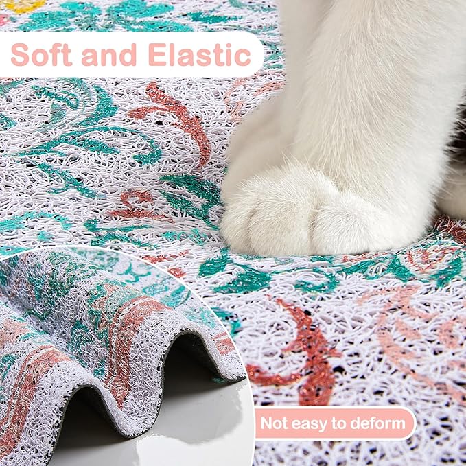 Glittme Cat Litter Mat with Non-Slip Bottom Litter Box Mat 24"X15" Litter Trapping Mat Easy to Clean Washable Cat Food Mat for Kitty,S