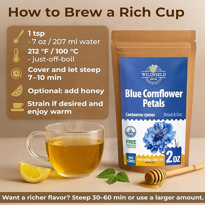 2 oz. Dried Blue Cornflower Flower Blossom (Centaurea Cyanus) - 56g Blue Corn Flower Herb Tea Petals Bulk Herbal Tea