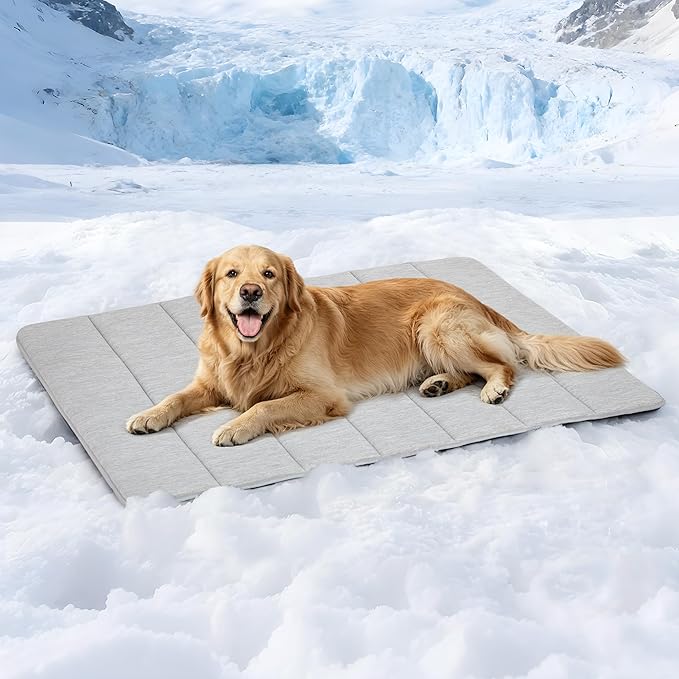 Cooling Dog Mat Q-Max>0.5 - Rapid Cooling Tech, Thin Breathable Crate Pad, Portable Washable Summer Mat, Chill Soothing Fabric - 41"x27" Extra Large Dog, Grey