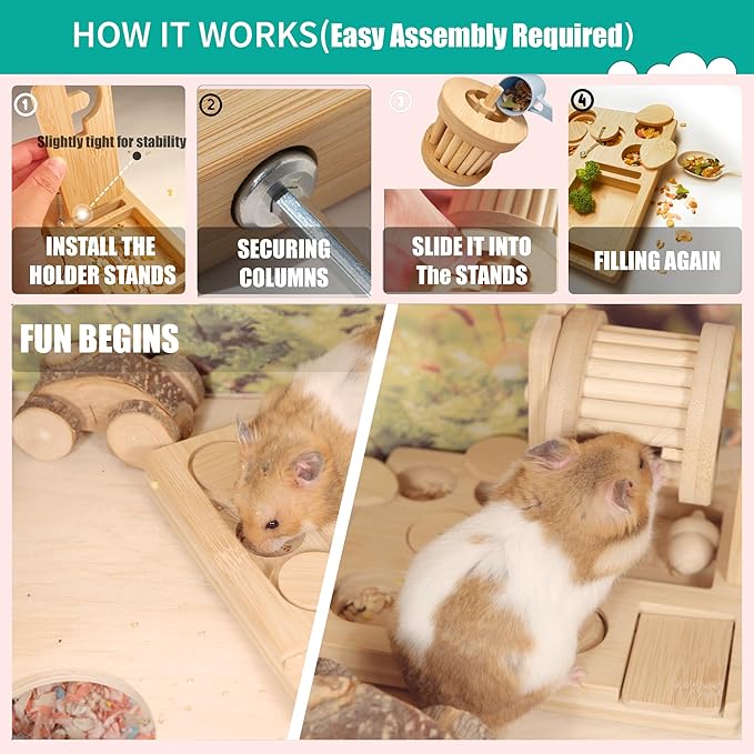 9-in-1 Hamster Foraging Toys, Bamboo Small Animal Enrichment Toys for Rats, Syrian & Dwarf Hamsters, Gerbils, Mice - Interactive Intelligence Puzzle for Boredom Relief