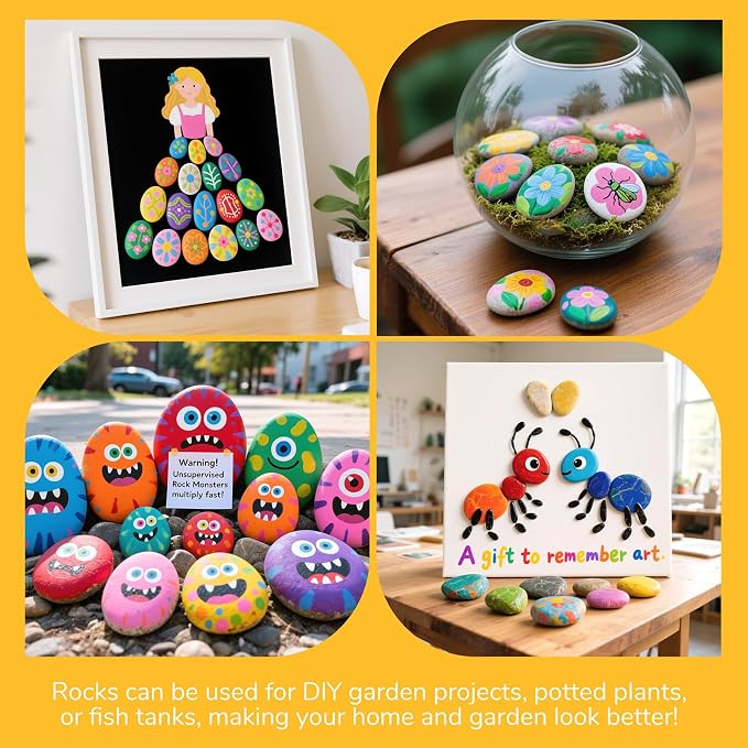 15pcs Rocks for Painting, 5pcs of Each 2-3in, 3-4in, 4-5in, Flat & Smooth River Rocks for Arts & DIY, Kindness Painting Stones for Kids, Garden Deco