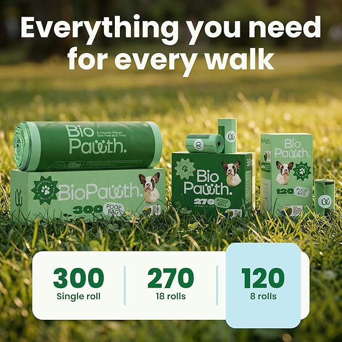 Dog Poop Bags, USDA Certified Biobased Product (42%), Extra Thick & Leak-Proof, Unscented Pet Waste Bags for Dogs & Cats, 120 Count