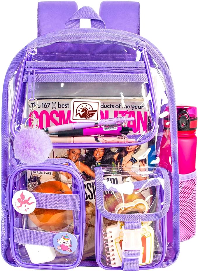 CCJPX 3Pcs Clear Backpack for Girls, School Transparent Bookbag, Heavy Duty See Through Backpacks for Teens Elementary