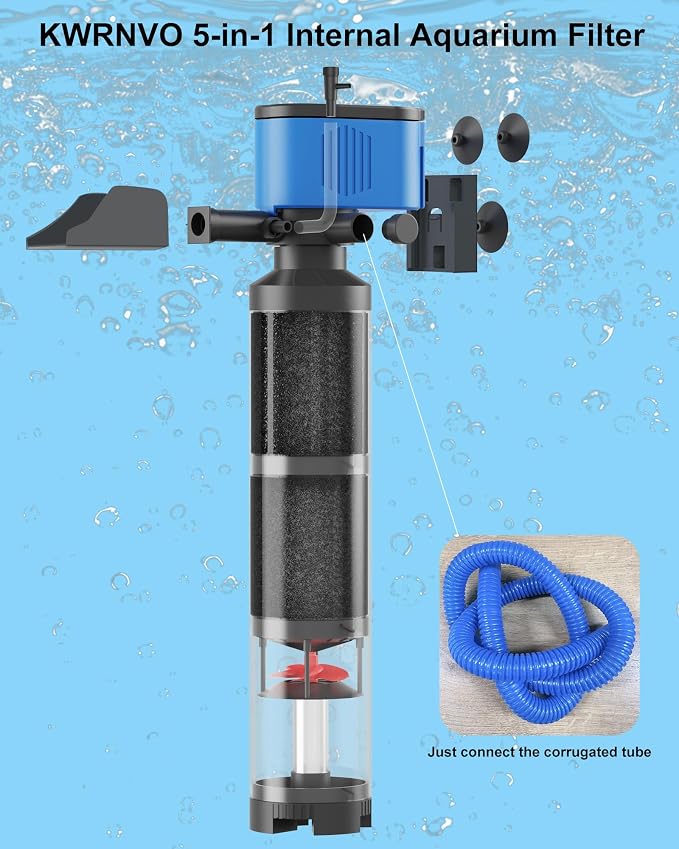 660GPH Internal Aquarium Filter 60-300 Gallon 35W Submersible Quiet Pump with Wave-Maker, Oxygenation & Adjustable Air Flow Fish Tank Filter for Fresh/Saltwaterr Turtle Tanks Small Ponds