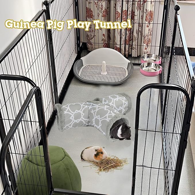 LUCKITTY Plush Inside 3-Way Shape Small Animals Tube Tunnel with Interactive Ball for Guinea Pig, Hamster, Chinchilla, Hedgehog Hiding and Resting, Geometric Grey