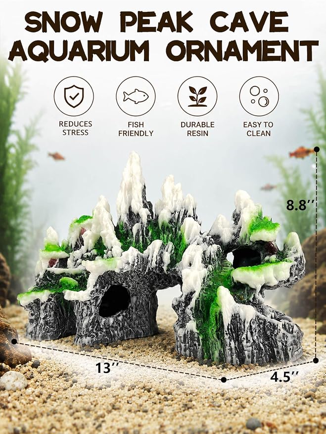 Aquarium Decor - Large Mountain Rock Cave for Fish Tank, Aquarium Hideout Ornament with Rock Texture for Betta, Guppy, Shrimp - Aquatic Hide Decoration, Fish Hiding House（White）