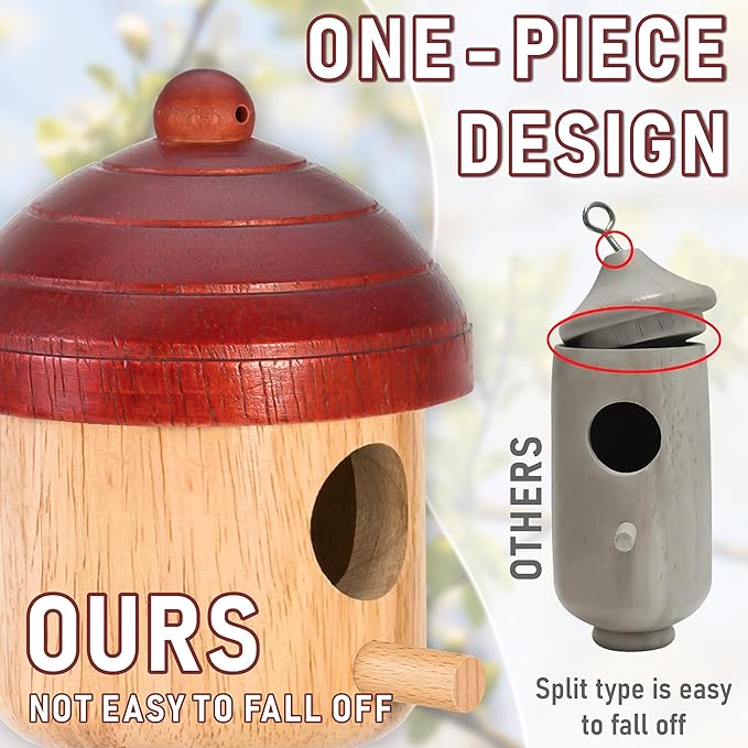 2 Pack Window View Wooden Bird Houses for Outside, Hanging Outdoor Birdhouses to Paint, Bird Nesting Box for Wren Chickadee with Hemp Ropes