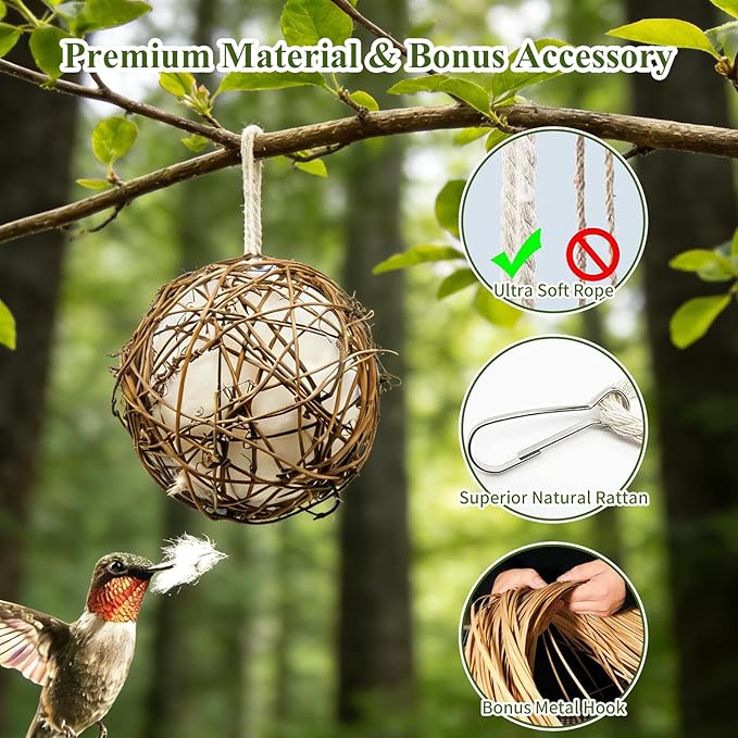 Gute Globe Hummingbird Nesters, Hummingbird Nesting Houses Set of 2, Bird Nesting Materials Holder, Refillable Balls Bird Nesting Station for Outdoor Wild Birds Wrens Finches Parrot (Small)
