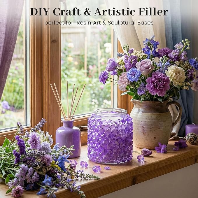 DomeStar Purple Fake Ice Rocks, 150PCS Acrylic Gems Crystals Plastic Diamonds Centerpiece for Vase Fillers DIY Craft Wedding Party Table Scatter Decorations | Fake Diamonds for Table Centerpieces Birthday Party Decor, Fish Tanks Decor Table Scatter DIY...