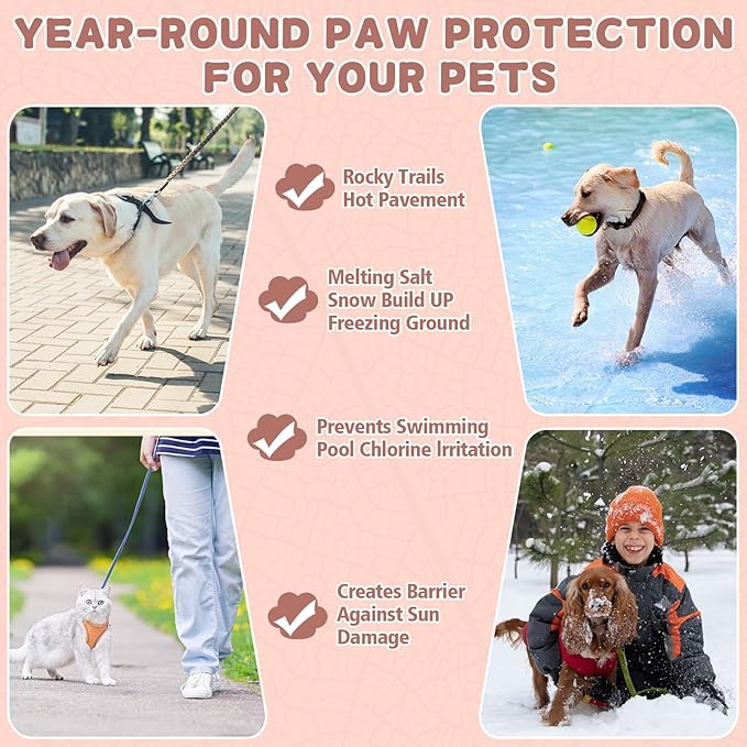 Dog Paw & Nose Balm for Dry Cracked Paws, Lick-Safe Natural Paw Pad Balm for Dogs & Cats, Moisturizing Protection from Snow, Salt & Hot Pavement, 60g
