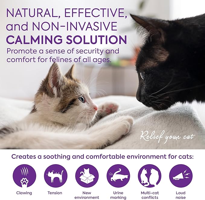 TopSum Cat Calming Pheromone Diffuser: Feline Pheromones Plug in for Stress, Along At Home, Spraying, Fighting, Scratching, Aggression & Excessive Meowing (Purple– 3 Diffusers + 3 Refills)
