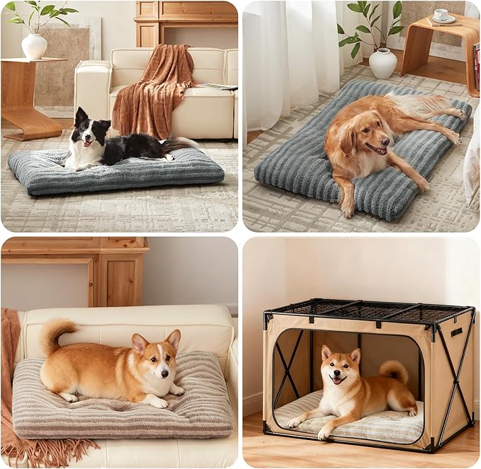 FURTIME Washable Dog Bed Large Sized Dogs, Deluxe Dog Crate Beds Comfy Fluffy Kennel Pad Anti-Slip Pet Sleeping Mat, Machine Washable Dogs Pillow, 35"x23"x3.5", Blue