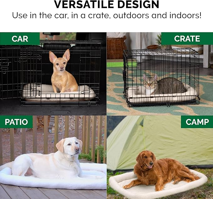 Furhaven Dog Bed for Large/Medium Dogs, 100% Washable, Sized to Fit Crates - Sherpa Fleece Bolster Crate Pad - Cream, Large