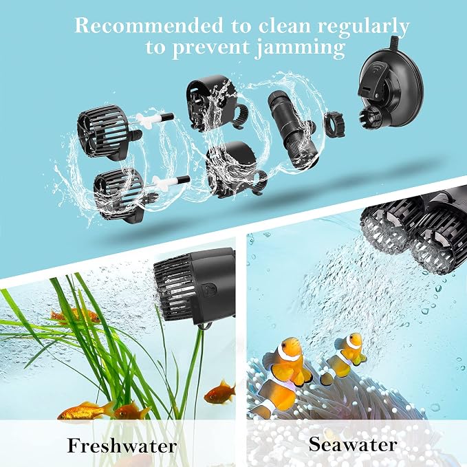 AQQA Double Head Aquarium Wave Maker,Ultra Quiet Fish Tank Powerhead Pump | 360° &180°Adjustable Submersible Circulation Pump with Suction Cups for 15-152 Gallon Freshwater & Saltwater Tank,8W 1585 GPH