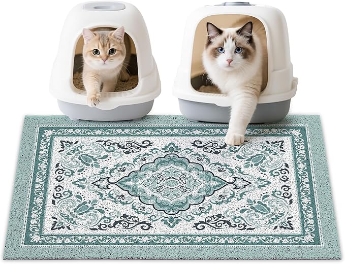 Unicorn Catcher Cat Litter Mat 33" x 22" Non-Slip Litter Box Mat Washable Litter Catcher Mat for Litter Box Indoor Food Mat Supplies Essentials, Dark Cyan