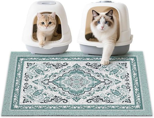 Unicorn Catcher Cat Litter Mat 33" x 22" Non-Slip Litter Box Mat Washable Litter Catcher Mat for Litter Box Indoor Food Mat Supplies Essentials, Dark Cyan