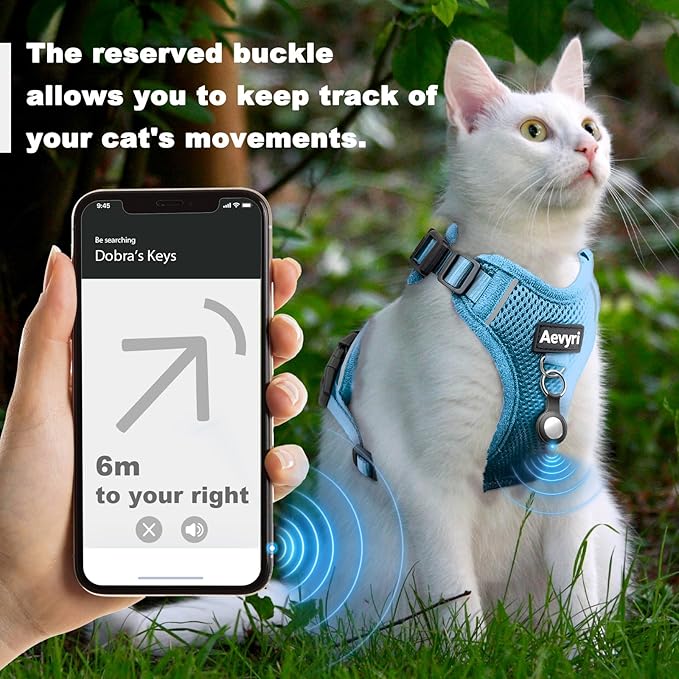 Cat Harness and Leash for Walking, The Upgrade Can be Adjusted in Four Directions and Breathable Cat Harness for Anti Escape that can be Fitted and Positioned, Reflective Strips Harness, Blue, M